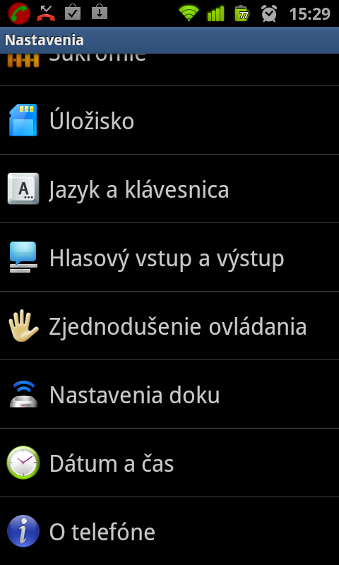 Nastavenia o telefóne