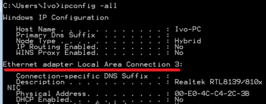 Nájdite rozhranie Ethernet